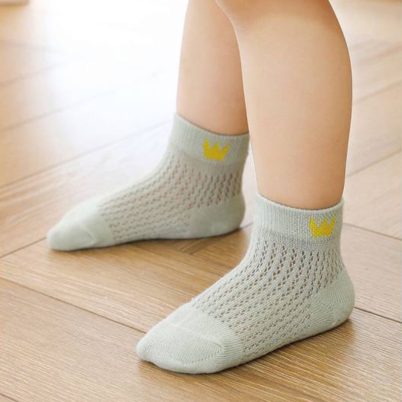 Set 5 Đôi Tất Lưới Siêu Mỏng Thoáng Khí In Hình Vương Miện Dễ Thương Cho Bé 3-8 Tuổi