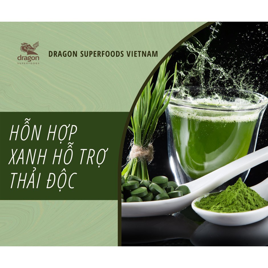 Hỗn hợp Green Detox (chlorella, spirulina, cỏ lúa mì, cỏ lúa mạch) thải độc mix 200g - Dragon Superfoods