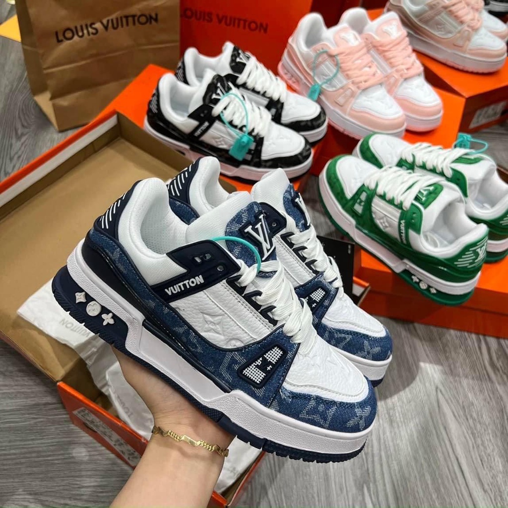 Giày LV Louis Vuitton Trainer Black White, Giày Sneaker LV Nam Nữ Mẫu Mới Hot Hit 2 Phiên Bản Màu Sắc Hàng Cao Cấp