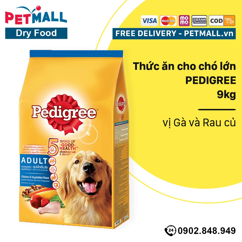 Thức ăn cho chó lớn PEDIGREE 9kg - vị Gà và Rau củ Petmall