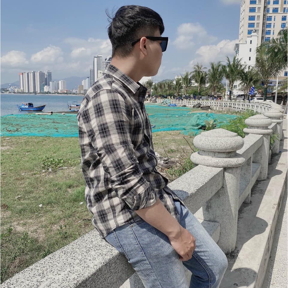 Bờm Store - Áo Sơ Mi Caro Nam Đen sọc trắng 161