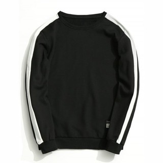 Áo Sweater Đen Trơn Phối Tay Sọc Trắng