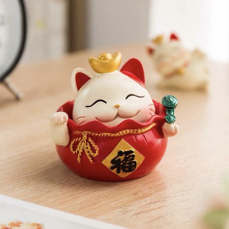 Tượng mèo tài lộc, may mắn màu trắng trang trí bàn làm việc, taplo ô tô, decor nhà cửa, quà tặng, tiểu cảnh - Mee Store