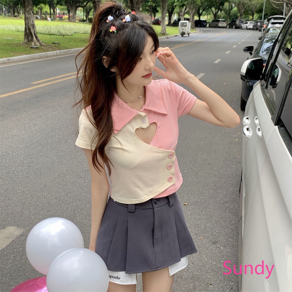 Plus Áo Sơ Mi Tay Ngắn Họa Tiết Khối Màu Ngọt Ngào Thời Trang Mùa Hè Cho Nữ