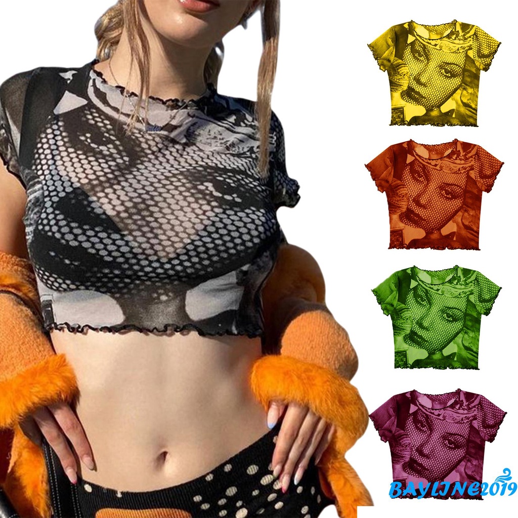 Áo thun tay ngắn in hình khuôn mặt quyến rũ dành cho nữ