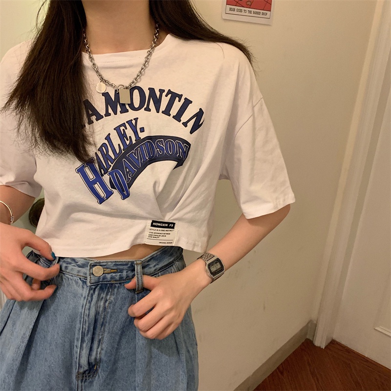 Áo Thun Tay Ngắn Dáng Rộng In Chữ Phong Cách Hàn Quốc Cá Tính Cho Nữ