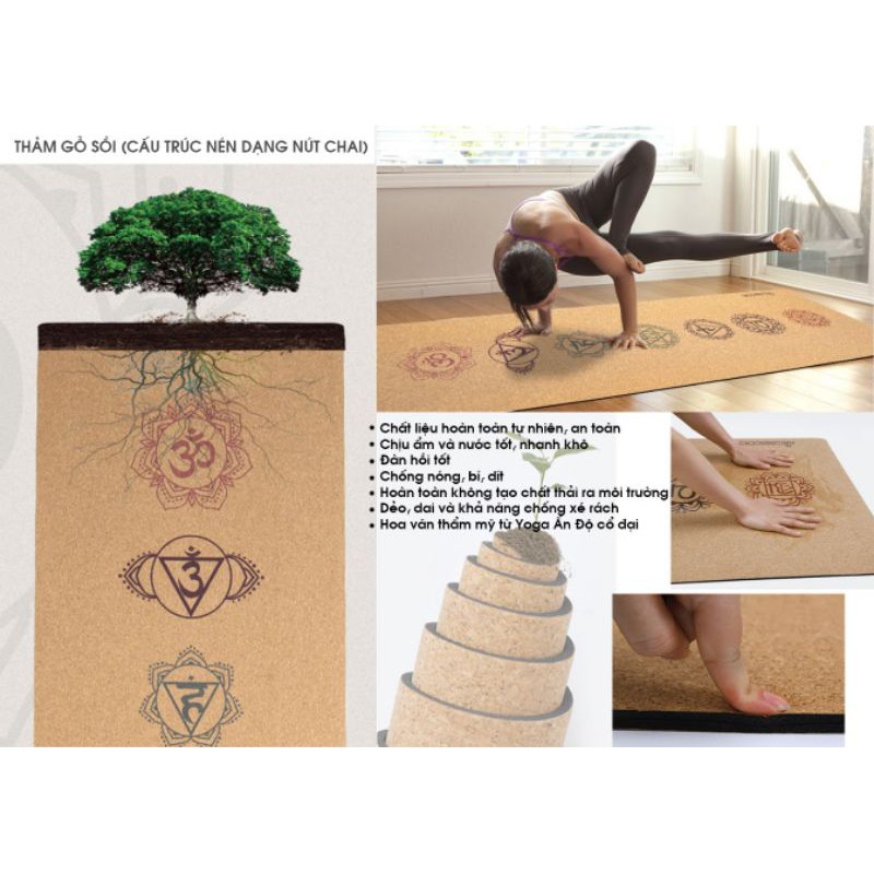 Chính hãng thảm tập yoga Nicegood cao su tự nhiên và gỗ sồi dạng nút chai, chống trơn