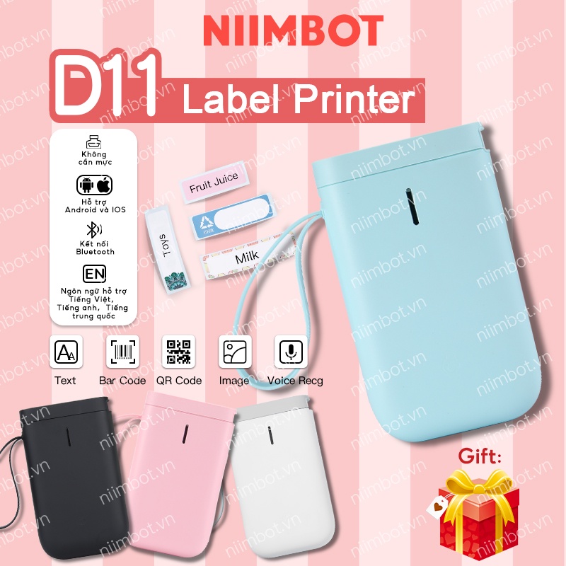Niimbot D11 Máy in nhãn nhiệt dán mini cầm tay Không cần mực kết nối không dây Bluetooth cho điện thoại Android / IOS