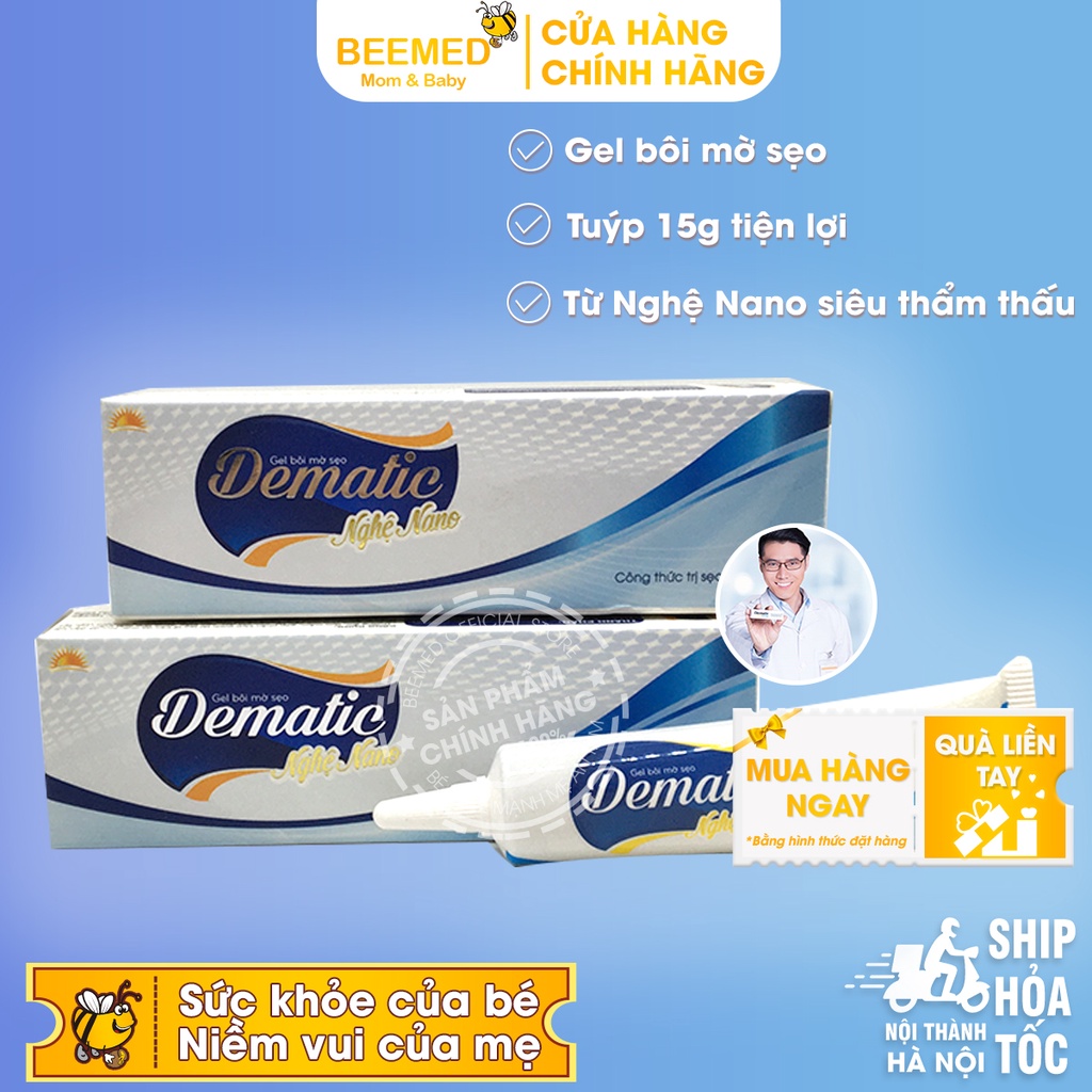 Kem mờ sẹo Dematic tuýp 15g, gel làm mềm và ngừa sẹo thâm từ chiết xuất nghệ Nano Dermatic Ultra