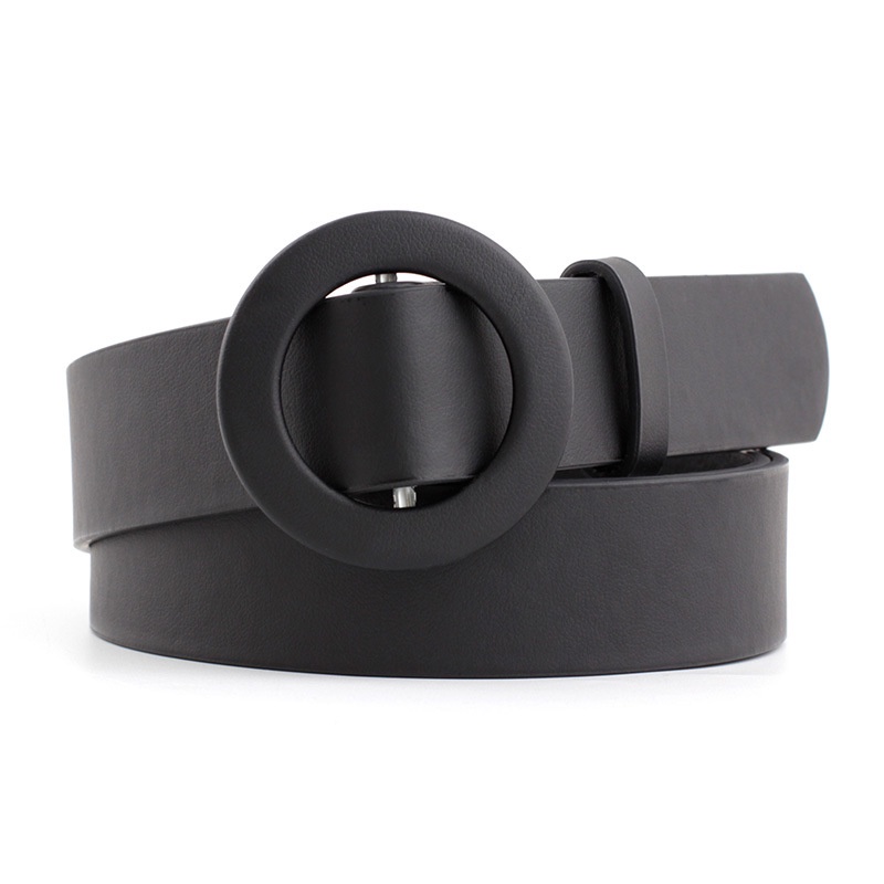 Thắt Lưng Da Pu Màu Trơn Khóa Tròn Không Đục Lỗ Thời Trang Cho Nữ