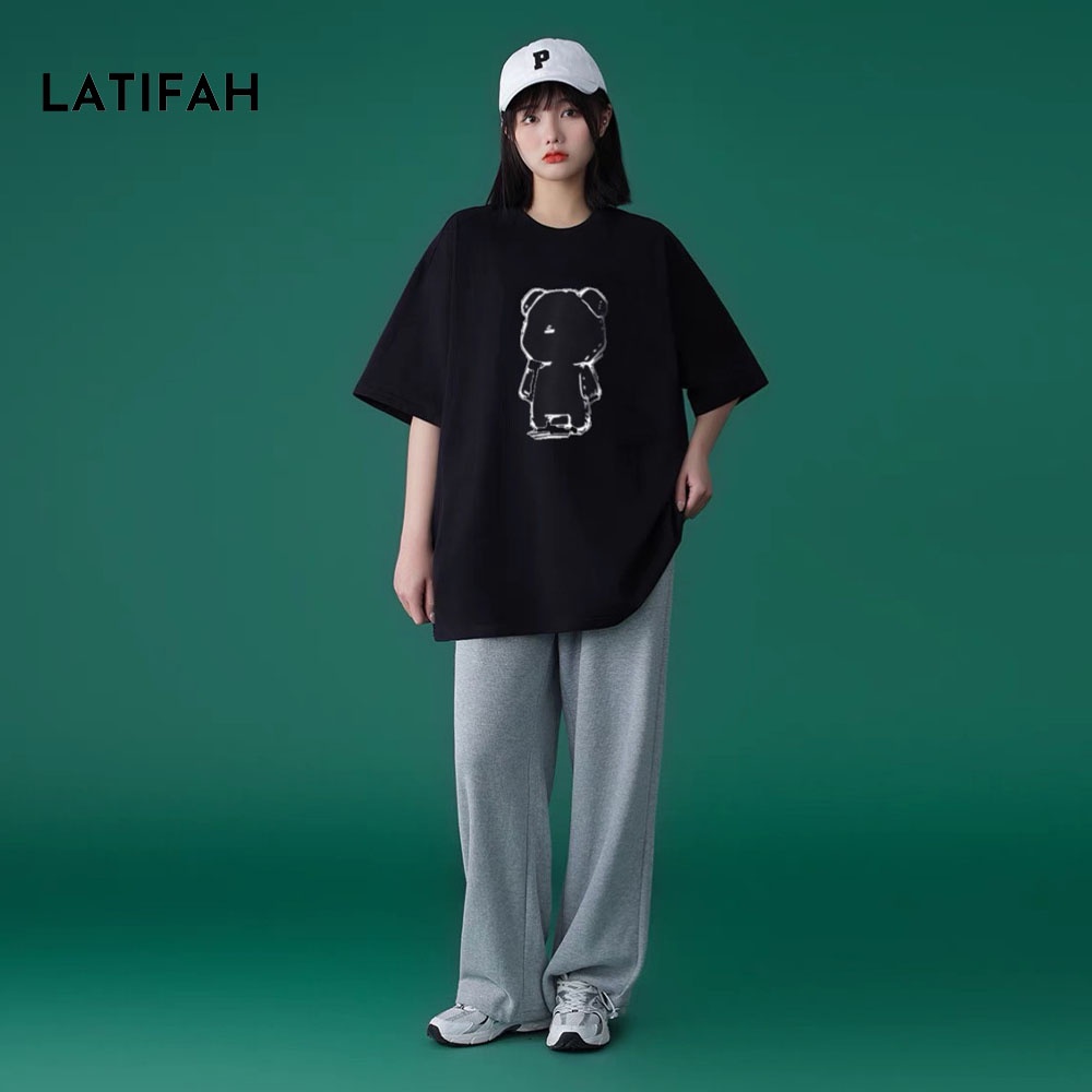 Áo thun unisex tay lỡ Latifah form rộng in hình CON GẤU AT06 chất vãi dày dặn co giãn 2 chiều