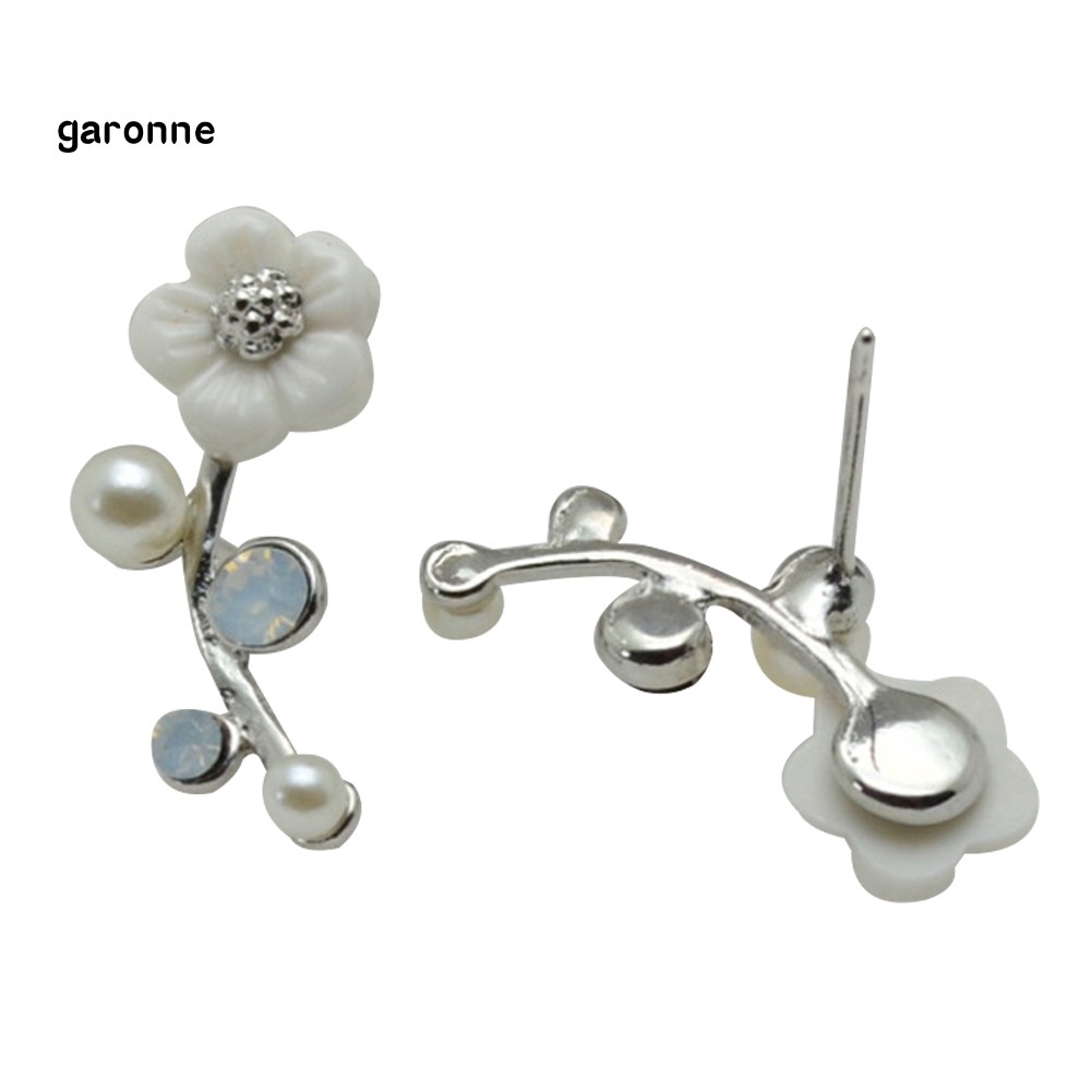 GA_Women Earrings Party Jewelry Flower Faux Pearl Shiny Rhinestone Sweet Ear Studs