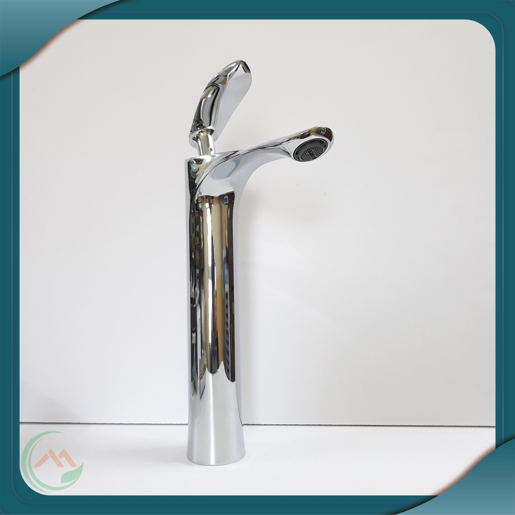 Vòi lavabo, bồn rửa mặt nóng lạnh kiểu dáng lá liễu bằng đồng mạ inox 30cm dành cho bàn đá