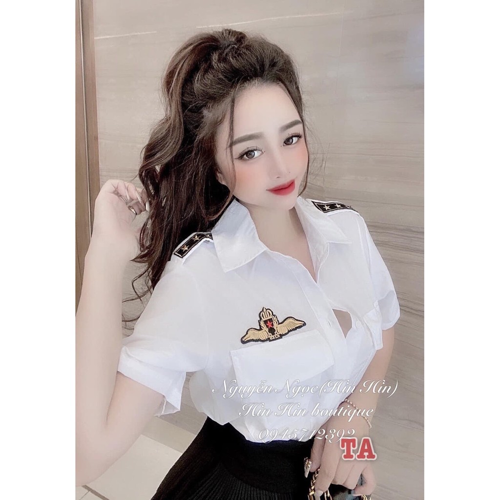 áo sơ mi trắng cộc tay .áo sơ mi phi công
