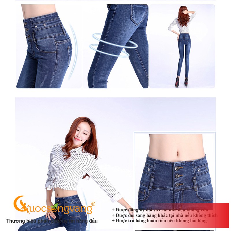 Quần jean nữ lưng cao màu xanh đen quần jean skinny 3 nút GLQ111 Cuocsongvang