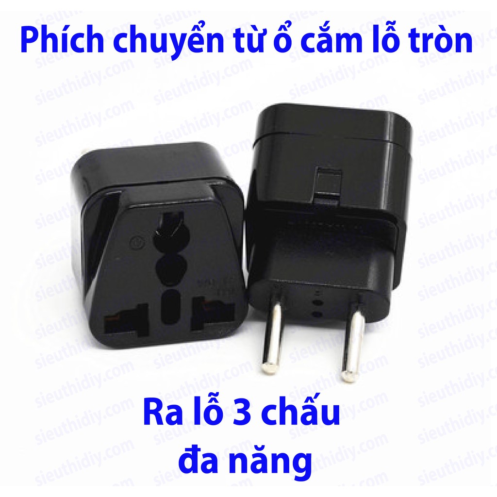 Phích chuyển cắm chân tròn ra 1/2/3 lỗ cắm đa năng