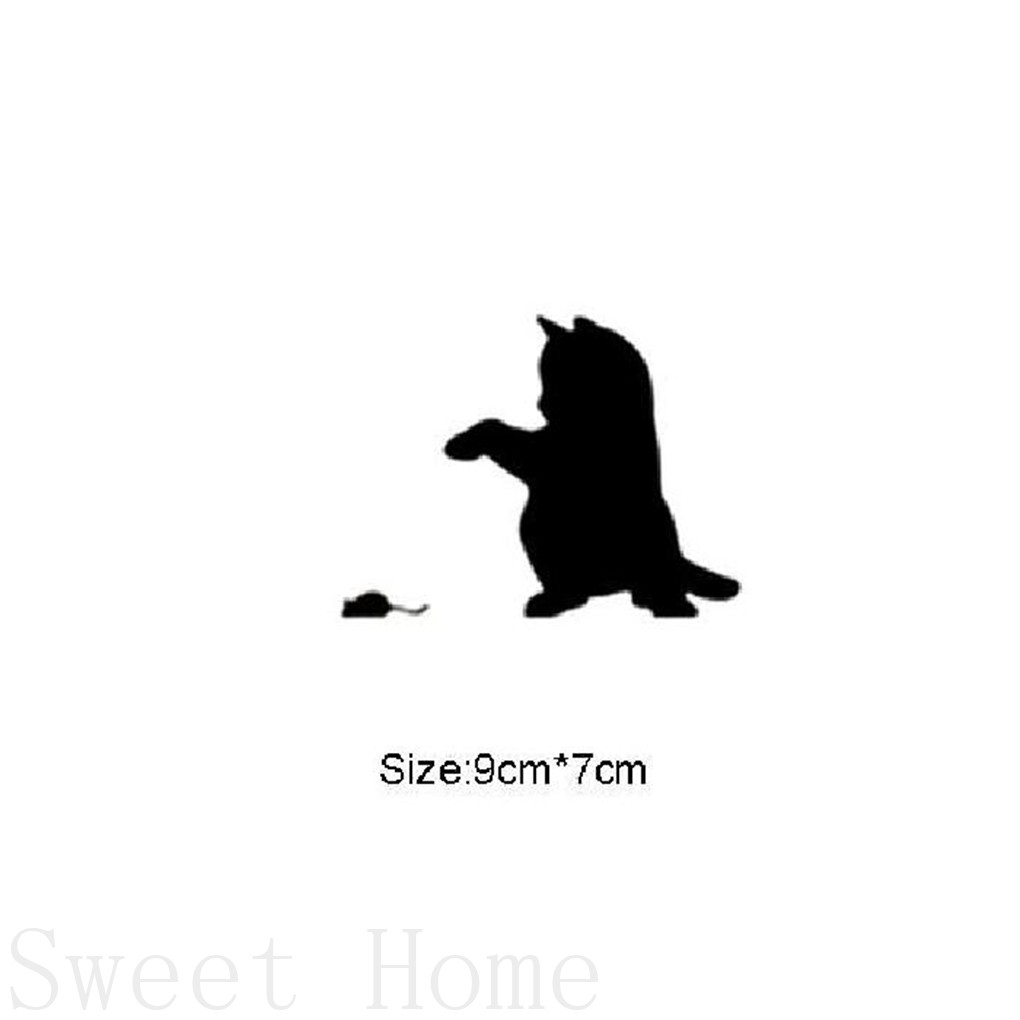 Sticker Dán Tường Họa Tiết Hình Con Mèo Và Chuột Màu Đen Dùng Trang Trí Phòng Khách