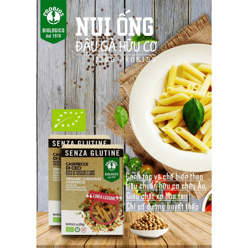 Nui Ống Xoắn Đậu Gà Hữu Cơ 250g ProBios Organic Chickpea Specialty Caserecce