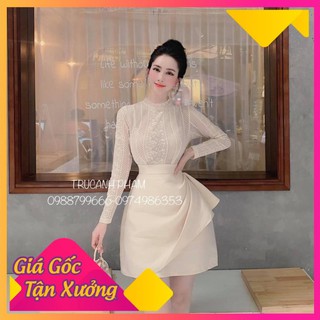 [FREESHIP] VÁY REN THIẾT KẾ TAY DÀI PHỐI CHÂN TAFTA 2 LỚP