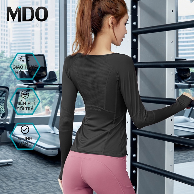 Áo tập yoga dài tay phối lưới Mido A35D kiểu áo tập yoga dáng dài, chất liệu siêu thoáng, co giãn 4 chiều