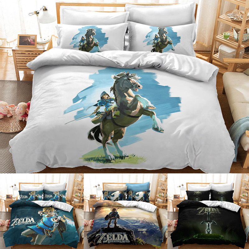 Bộ 2 / 3 Vỏ Chăn Ga Gối Đệm Họa Tiết Hoạt Hình The Legend Zelda