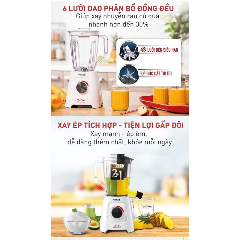 Máy Xay Sinh Tố và Ép Trái Cây Tefal BL42Q166- 2L-Hàng Chính Hãng-BH 2 Năm