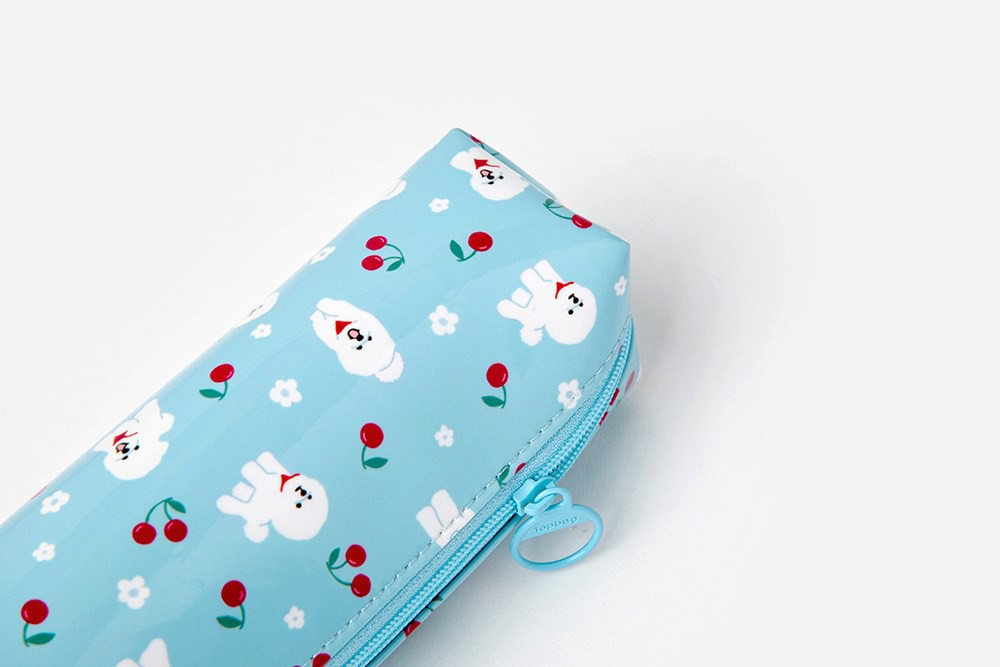 Hộp Đựng Bút ARTBOX Hàn Quốc Kích Thước Nhỏ Tráng Bóng Màu Xanh Da Trời Họa Tiết Cún Bichon Và Quả Anh Đào