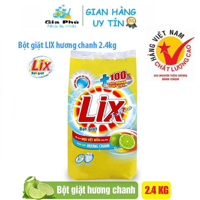 Bột Giặt LIX Extra Hương Chanh 2.4Kg - Tẩy Sạch Vết Bẩn Cực Mạnh