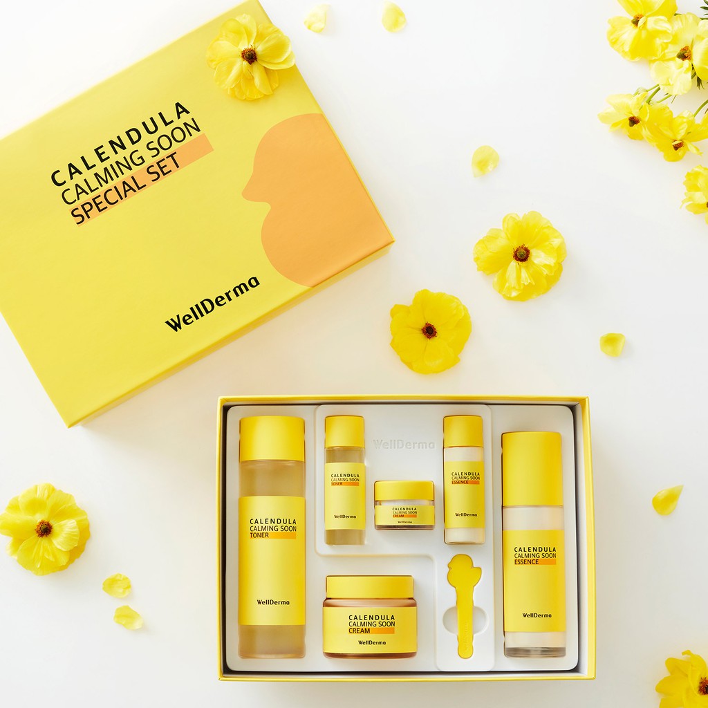 Bộ 3 sản phẩm dưỡng da cơ bản Wellderma Calendula Calming Soon Special Set