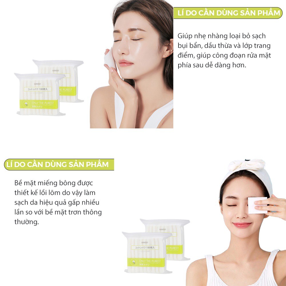 Bông Tẩy Trang MINISO Nhật Bản Cotton Mềm Mại GÓI 180 MIẾNG - Sarah Beaute MP33