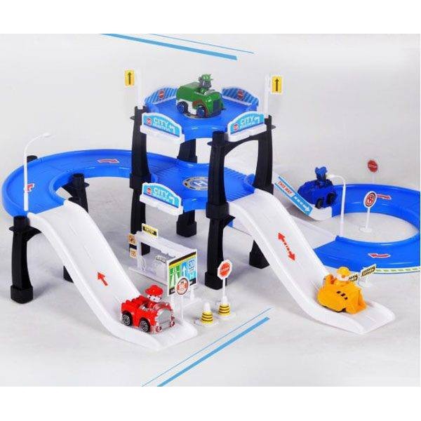 Đồ chơi chó cứu hộ Paw Patrol và mô hình lắp ráp cầu trượt và bãi đỗ xe Parking Lot