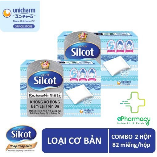 COMBO 2 HỘP BÔNG TẨY TRANG SILCOT JAPAN Hộp 82 miếng - Silcot Unicharm COMBO 02 hộp 82 miếng