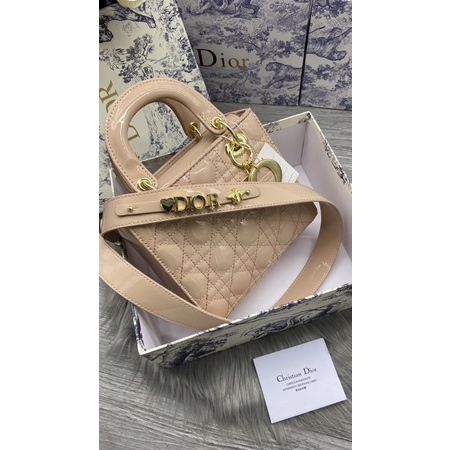 Túi xách nữ đeo chéo  lady 5 ô khoá vàng da bóng dây đeo bản to fullbox có hộp