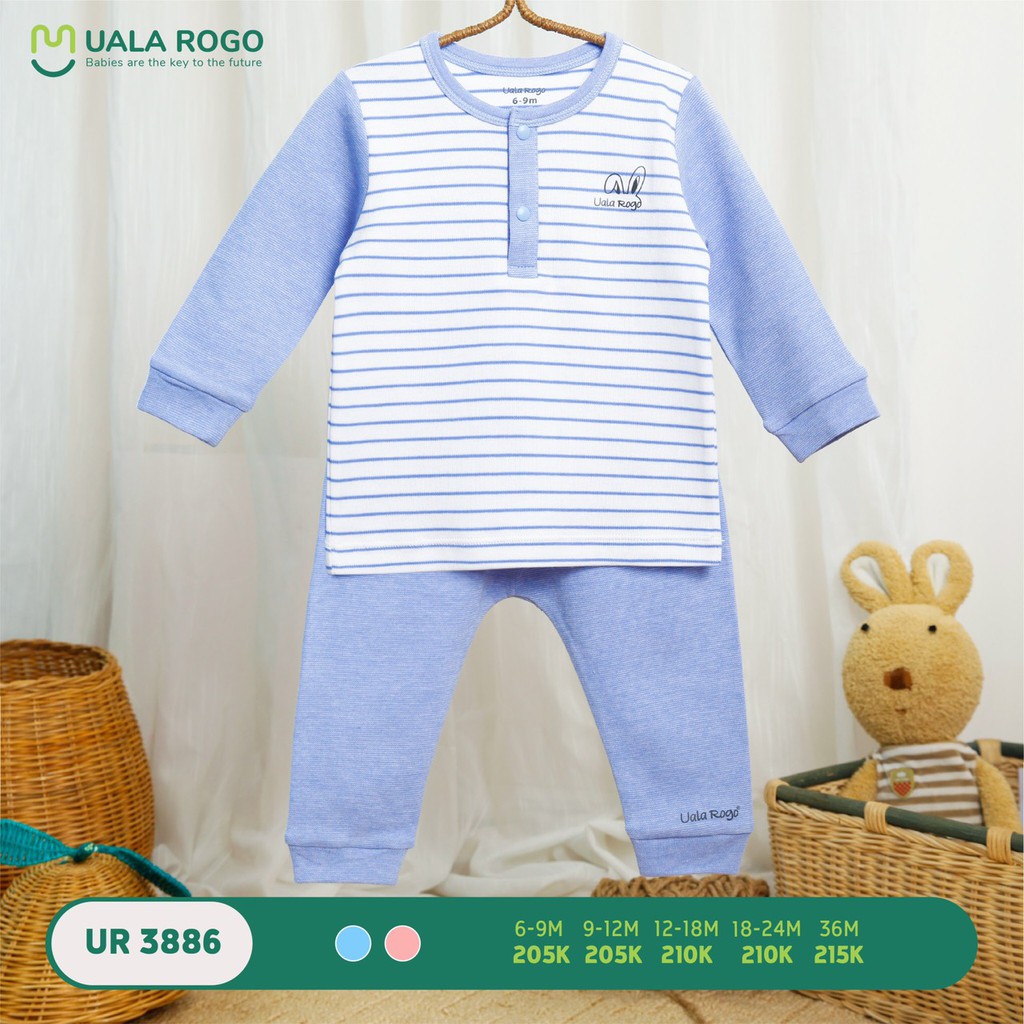 [CHÍNH HÃNG] Bộ dài tay cotton nỉ kẻ nhỏ họa tiết trẻ em Uala Rogo