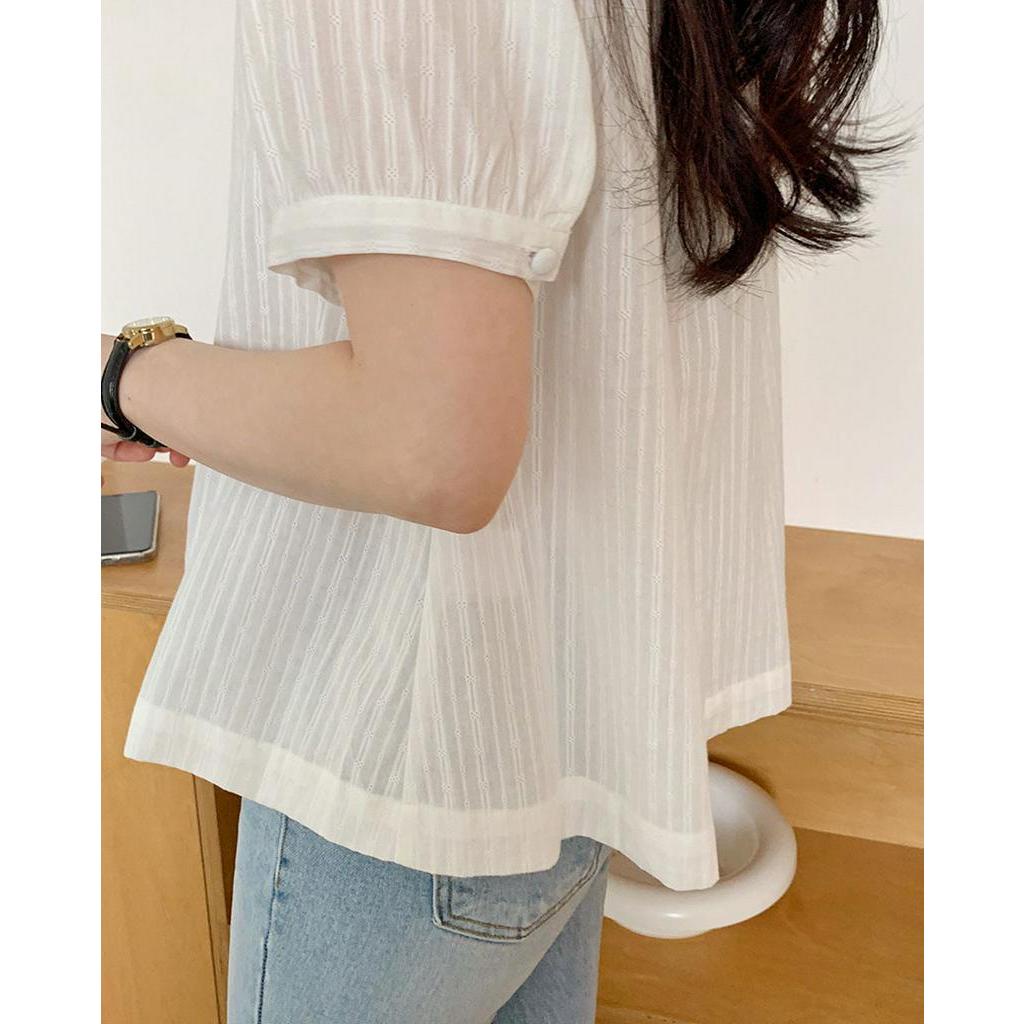 Áo Sơ Mi Vải Jacquard Trắng Tay Ngắn Dáng Rộng Thời Trang Mùa Hè 51353
