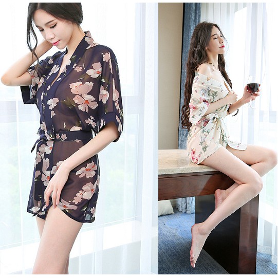 Combo 2 Áo choàng ngủ voan hoa văn tay lở CDAN39 - Xanh - Trắng - Hàng Cao Cấp | BigBuy360 - bigbuy360.vn