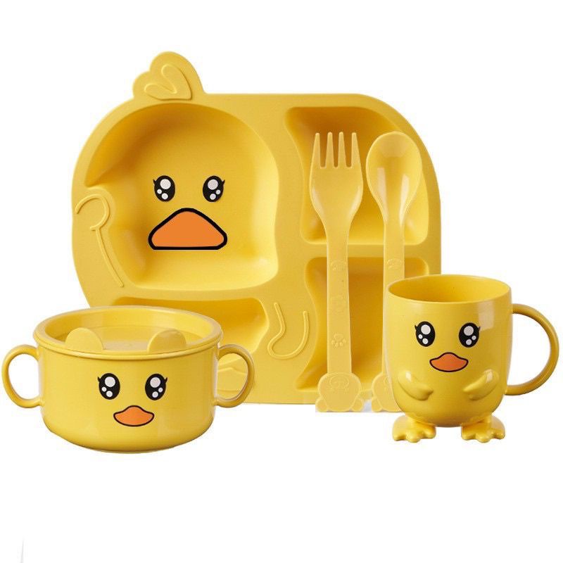 Khay/bát/đĩa tập ăn dặm cho bé vịt vàng 5 món