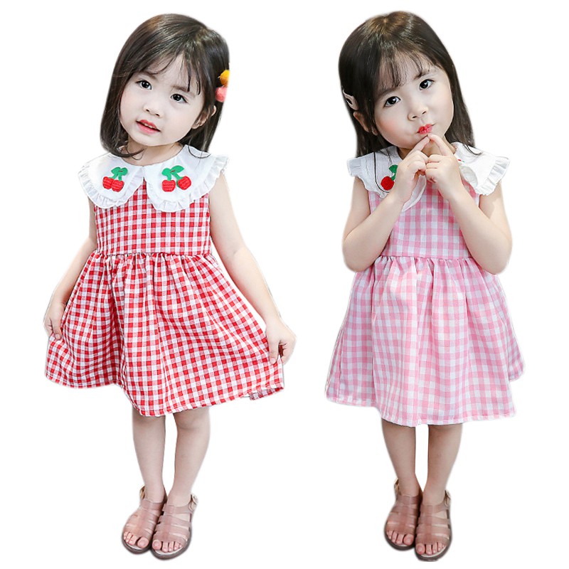 DUDUBABA Summer Casual Baby Girls Plaid Pattern Sleeveless Cute Dress 0~4 Years Old