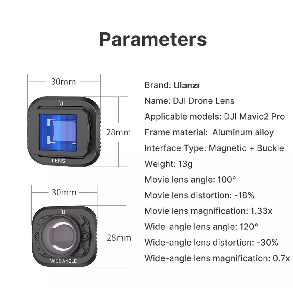 ULANZI DR-09 Wide Angle Lens / DR-10 1.33x Anamorphic Lens - HÀNG CHÍNH HÃNG - Lens dành cho DJI Mavic 2 Pro