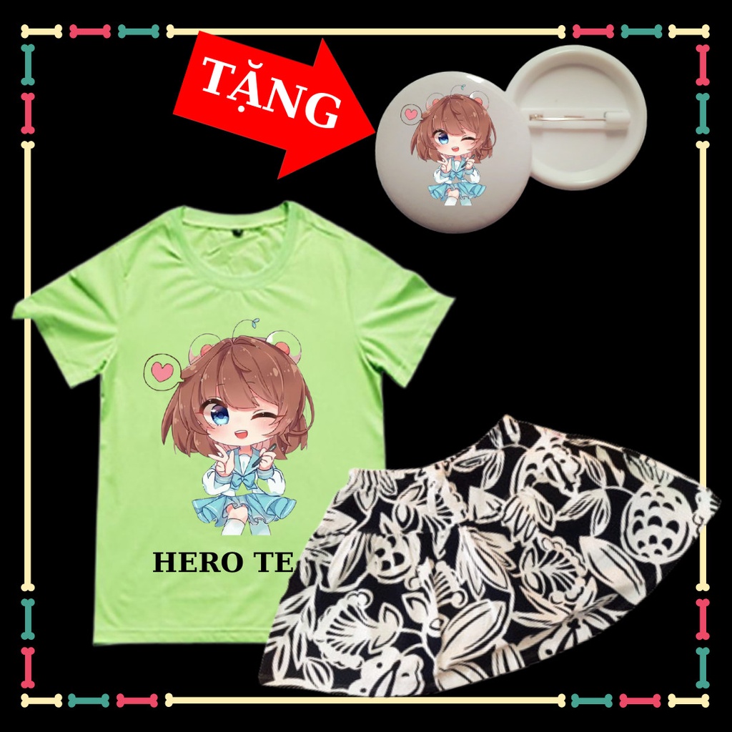 Tặng HUY HIỆU HERO Combo áo + Váy dễ thương cho bé gái mẫu Mèo Simmy Hero Team xịn xò thun cotton