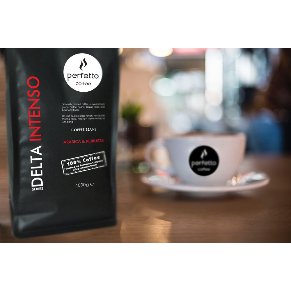 Cà phê hạt nguyên chất Perfectto Delta Series Intenso 1kg - Hạt cà phê rang mộc chuyên dùng cho máy pha cà phê Delonghi