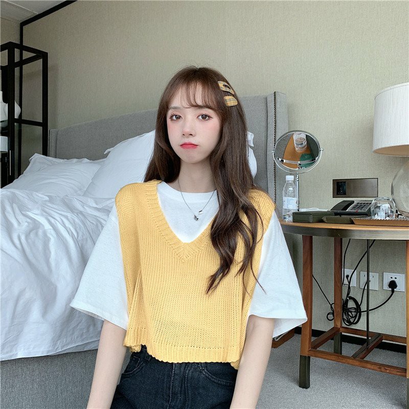 Áo Gile Ghi Lê Len Croptop Ngắn Màu Trơn Mùa Thua Đông GILE