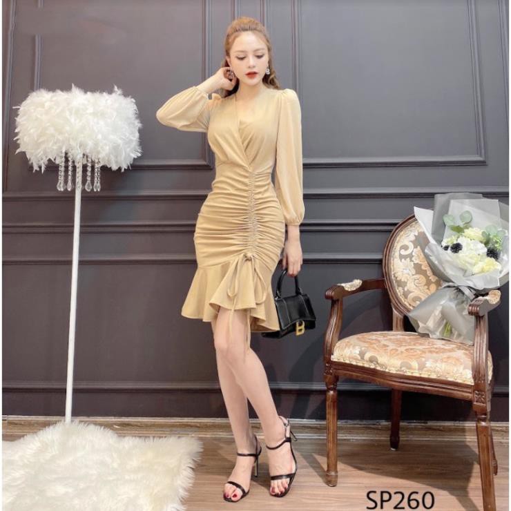 ADIOS Váy body rút dây phối tay, váy công sở body quyến rũ SP260 | BigBuy360 - bigbuy360.vn