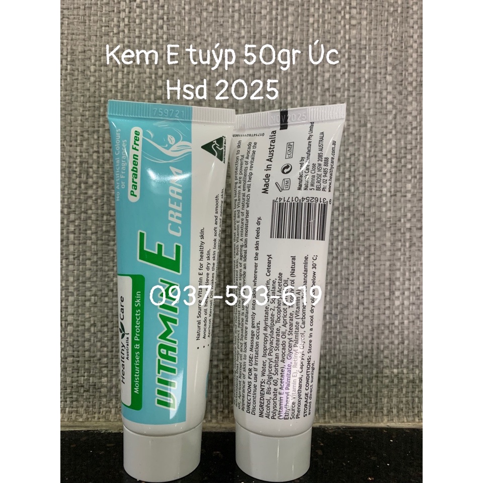 [Hàng Chuẩn ÚC] Kem dưỡng da vitamin E tuýp 50g Healthy Care Vitamin E Cream 50g