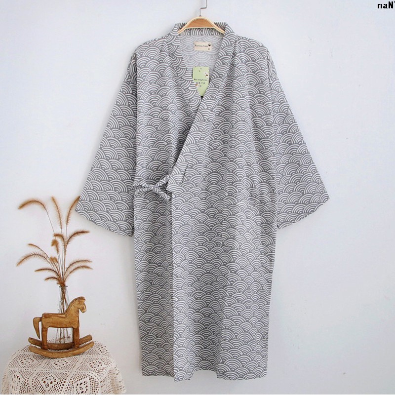 Áo choàng tắm vải Cotton dáng dài kiểu Kimono thời trang xuân hè cho nam