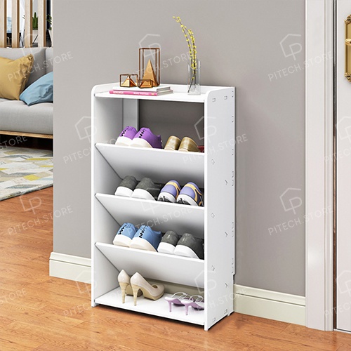 Kệ giày, Kệ giày gỗ nhựa 4 tầng màu trắng chống nước tuyệt đối để được 8 đôi - Pitech Store