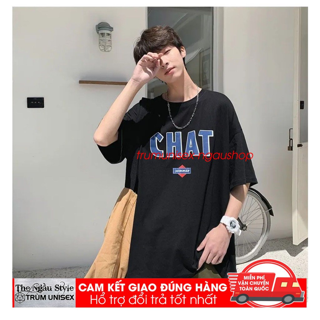 Áo thun Stee nam tay lỡ unisex form rộng overtee tán Gẫu Chát màu đen chất vải cotton xịn Trumunisex