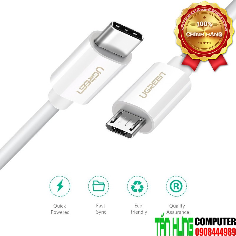 [Mã ELFLASH5 giảm 20K đơn 50K] Cáp USB Type C to Micro USB cao cấp dài 1M5 Ugreen 40419