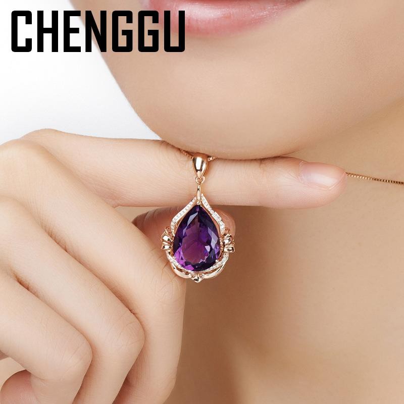 vòng cổ Mạ Vàng Hồng 18k Đính Đá Thạch Anh Tím Thời Trang Cho Nữ