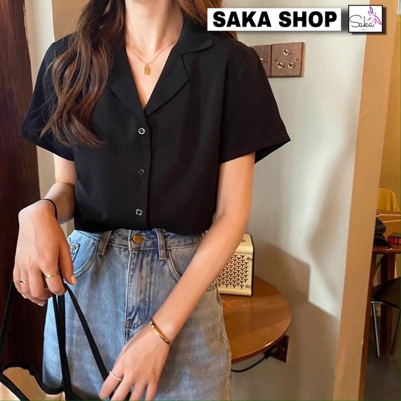 Áo sơ mi nữ tay ngắn cổ vest nhiều màu dễ thương